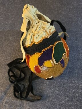 Handcrafted Vintage Coconut Multi Leather Cross Body Cord & Zipper Closure Purse